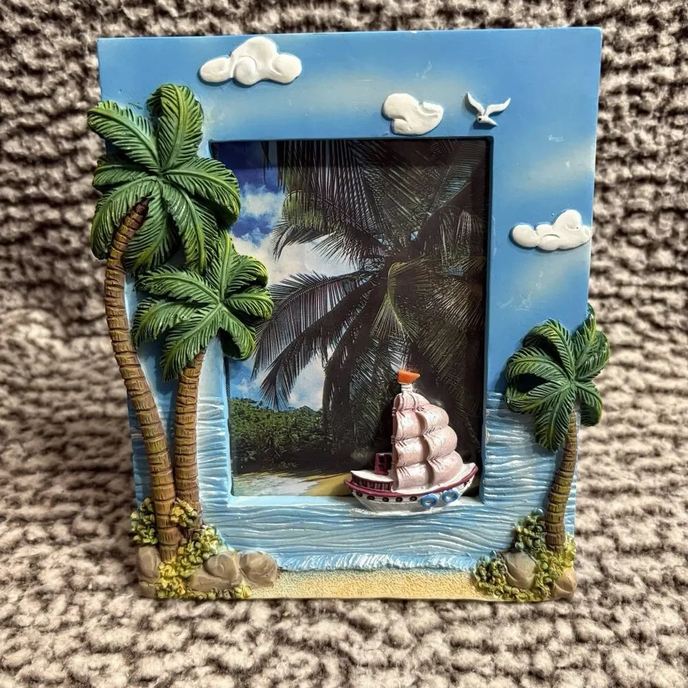 Beach Themed 4x6 Ceramic Picture Frame Nautical Sailboat Palm Trees